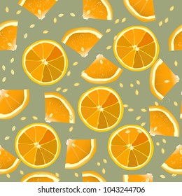 seamless color pattern of citrus orange slices on a vintage  background 