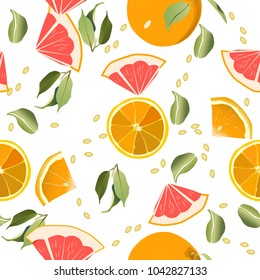 seamless color pattern of citrus slices on a white background
