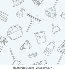 Seamless color pattern with cleaning items. Bright color illustration for gift paper, background and banner.