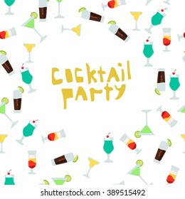 Seamless color pattern cocktails on white background. Vector illustration