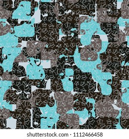 A seamless color pattern composed of torn spots. Texture in camouflage style. Fashionable wallpaper. Contour stars are divided in half, scattered across the field.