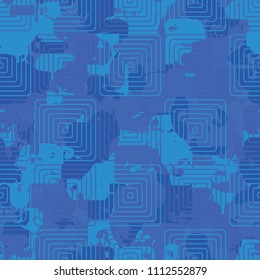 A seamless color pattern composed of torn spots. Texture in camouflage style. Fashionable wallpaper. Concentric rounded squares forming a chess network.