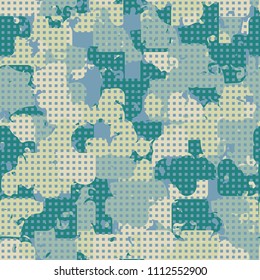 A seamless color pattern composed of torn spots. Texture in camouflage style. Fashionable wallpaper. A network made up of small squares.