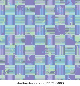A seamless color pattern composed of torn spots. Texture in camouflage style. Fashionable wallpaper. Chess network formed by squares consisting of horizontal and vertical segments.