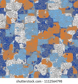 A seamless color pattern composed of torn spots. Texture in camouflage style. Fashionable wallpaper. A dense network formed by thin lines.