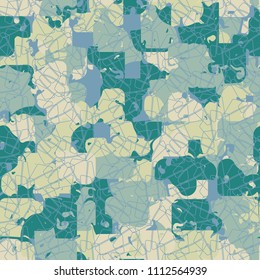 A seamless color pattern composed of torn spots. Texture in camouflage style. Fashionable wallpaper. A network of intersecting broken pentagons.
