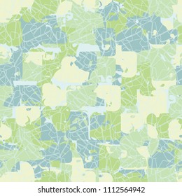 A seamless color pattern composed of torn spots. Texture in camouflage style. Fashionable wallpaper. A network of intersecting broken pentagons.