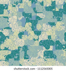 A seamless color pattern composed of torn spots. Texture in camouflage style. Fashionable wallpaper. A grid of intersecting seven-pointed stars.