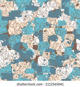 A seamless color pattern composed of torn spots. Texture in camouflage style. Fashionable wallpaper. A grid of intersecting seven-pointed stars.