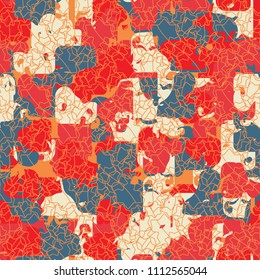 A seamless color pattern composed of torn spots. Texture in camouflage style. Fashionable wallpaper. A grid of intersecting seven-pointed stars.