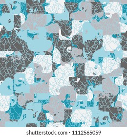 A seamless color pattern composed of torn spots. Texture in camouflage style. Fashionable wallpaper. A grid of intersecting seven-pointed stars.