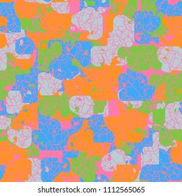 A seamless color pattern composed of torn spots. Texture in camouflage style. Fashionable wallpaper. A grid of intersecting seven-pointed stars.