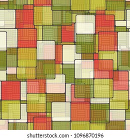 Seamless color pattern consisting of squares. Chaos of multi-colored elements. Camouflage texture.