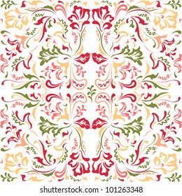 Seamless color pattern with  floral motifs on a white background
