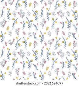 Seamless color pattern with flowers and leaves. Perfect for prints on bedding, t-shirts, wallpaper creating notepads, covers and other