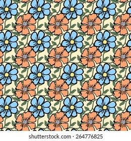 Seamless color pattern with flowers. Vector illustration