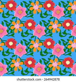 Seamless color pattern with flowers. Vector illustration