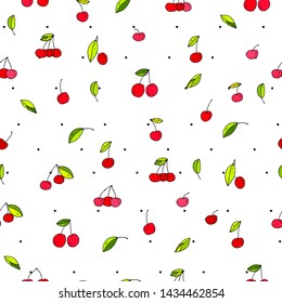 seamless color pattern of fresh cherries and dots