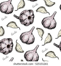 Seamless color pattern with garlics