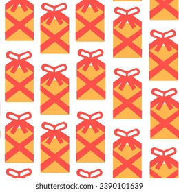 seamless color pattern with gift boxes with ribbons and bows in flat style. template for print, background, wallpaper, fabric, packaging, children's book, decoration.