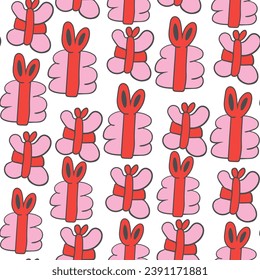 seamless color pattern with gift boxes with ribbons and bows in flat style. template for print, background, wallpaper, fabric, packaging, children's book, decoration.