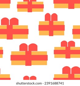 seamless color pattern with gift boxes with ribbons and bows in flat style. template for print, background, wallpaper, fabric, packaging, children's book, decoration.