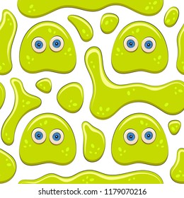 Seamless color pattern with green jelly character. Vector cartoon background on white.