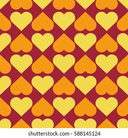 Seamless color pattern with hearts. Abstract romantic background.  Love fashion design for fabric, wrapping or postcards. Colored rows of big inverted hearts. Valentine day backdrop.