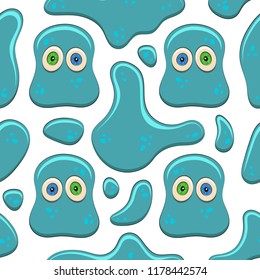 Seamless color pattern with jelly character. Vector cartoon background on white.