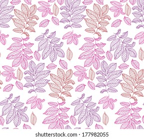 Seamless color pattern with leaves, vector background