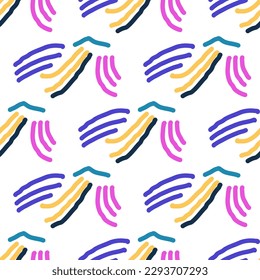 Seamless color pattern of linear doodle squiggles. The style of the 90s. Bright abstract design for background, banner, poster of various shapes. Vector illustration.