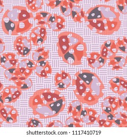 Seamless color pattern made up of multi-colored rounded elements with holes. The picture is superimposed on the background consisting of mutually perpendicular segments forming the chess order.