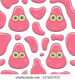 Seamless color pattern with pink jelly character. Vector cartoon background on white.