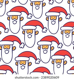 seamless color pattern with santa heads in doodle style. head of an old man in santa hats. template for print, background, wallpaper, fabric, packaging, children's book, decoration.