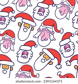 seamless color pattern with santa heads in doodle style. head of an old man in santa hats. template for print, background, wallpaper, fabric, packaging, children's book, decoration.