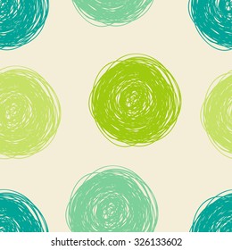 Seamless color pattern with scribbles circles. Vector abstract Hand drawn background for design and decoration textile, covers, package, wrapping paper.