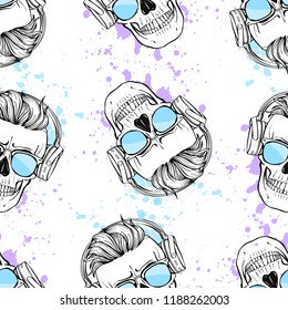 Seamless color pattern with skull