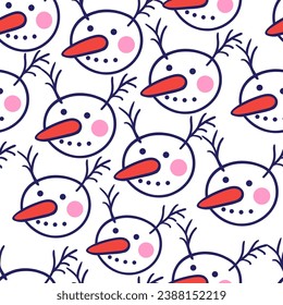 seamless color pattern with snowmen in doodle style. template for print, background, wallpaper, fabric, packaging, children's book, decoration.