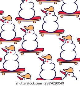 seamless color pattern with snowmen in doodle style. template for print, background, wallpaper, fabric, packaging, children's book, decoration.
