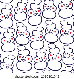 seamless color pattern with snowmen in doodle style. template for print, background, wallpaper, fabric, packaging, children's book, decoration.