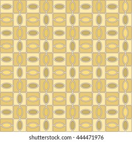 Seamless color pattern with symmetric geometric ornament. Abstract ovals and blocks background. Mosaic wallpaper. Vector illustration