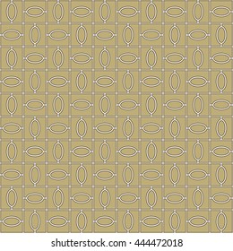 Seamless color pattern with symmetric geometric ornament. Abstract ovals and blocks background. Mosaic wallpaper. Vector illustration