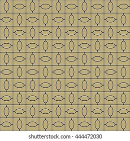 Seamless color pattern with symmetric geometric ornament. Abstract ovals and blocks background. Mosaic wallpaper. Vector illustration