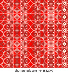 Seamless color pattern with symmetric geometric ornament. Abstract rhombuses and triangles background. Mosaic wallpaper. Vector illustration