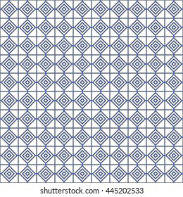 Seamless color pattern with symmetric geometric ornament. Abstract rhombuses and triangles background. Grid wallpaper. Vector illustration