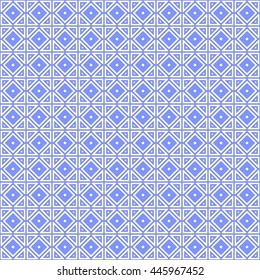 Seamless color pattern with symmetric geometric ornament. Abstract rhombuses and triangles background. Grid wallpaper. Vector illustration