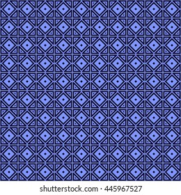 Seamless color pattern with symmetric geometric ornament. Abstract rhombuses and triangles background. Grid wallpaper. Vector illustration
