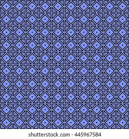 Seamless color pattern with symmetric geometric ornament. Abstract rhombuses and triangles background. Grid wallpaper. Vector illustration