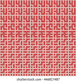 Seamless color pattern with symmetric geometric ornament. Abstract repeated blocks and figures background. Creative wallpaper. Vector illustration