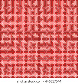 Seamless color pattern with symmetric geometric ornament. Abstract repeated blocks and figures background. Creative wallpaper. Vector illustration
